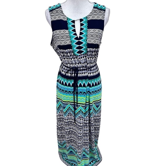 Sandra Darren Dresses & Skirts - Sandra Darren patterned sleeveless keyhole neckline maxi jersey knit dress sz 12